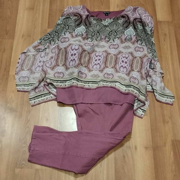 new directions Pants - 2 Piece Mauve and Brown Blouse and Jeggings Set